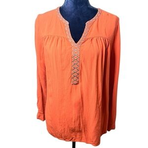 Spense |  Orange Embroidered Long Sleeve Tunic | Sz L